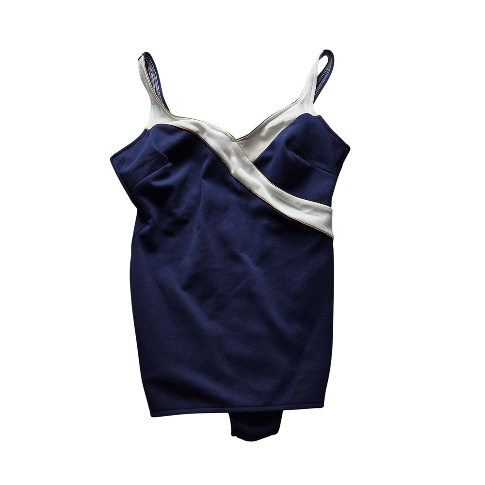 Vintage Honors Swimsuit Womens 38 Plus Blue White One Piece Built In Bra Lined
